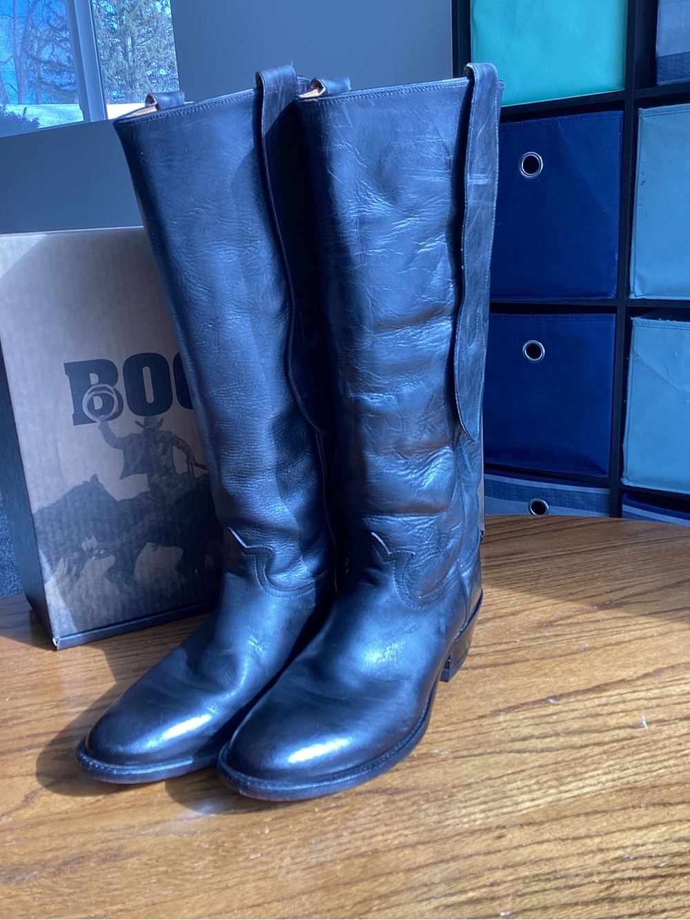 Tony Lama 11D Black 18” Tall Leather model# 6295 Vintage Cowboy Boots